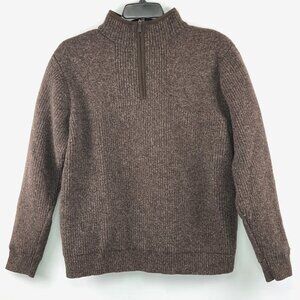 LL Bean M Waterfowl Sweater Mens Brown Merino Lambswool Fisherman 1/4 Zip Lined